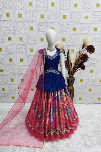 Beautiful Kediya Chinon Silk Embroidery Sequins Work Red Readymade Lahenga Choli