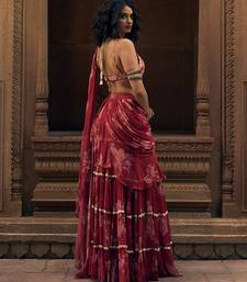 Red floral printed chiffon saree