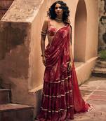 Red floral printed chiffon saree