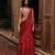 Red plain chiffon saree with belt