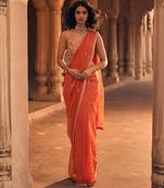 Orange hand embroidered banarasi saree
