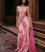 Pink hand embroidered georgette saree