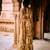 Yellow floral printed chiffon saree with belt