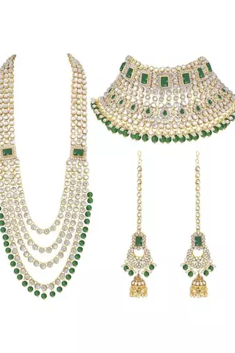 Gold-plated traditional ethnic indian kundan bridal set for women