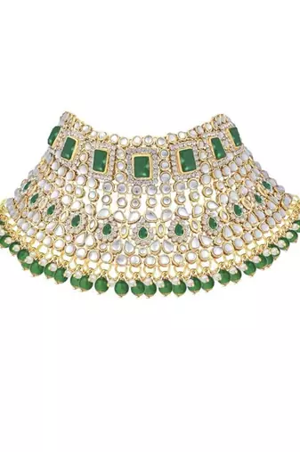 Gold-plated traditional ethnic indian kundan bridal set for women