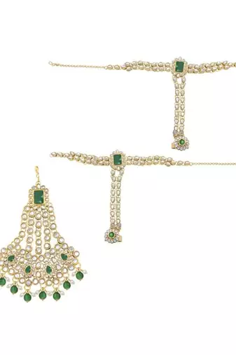 Gold-plated traditional ethnic indian kundan bridal set for women