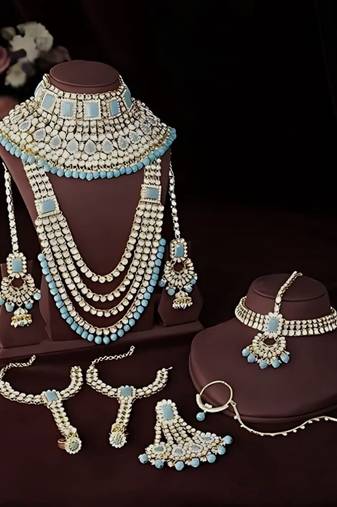 Traditional ethnic indian kundan dulhan bridal jewellery set for women (turquoise)