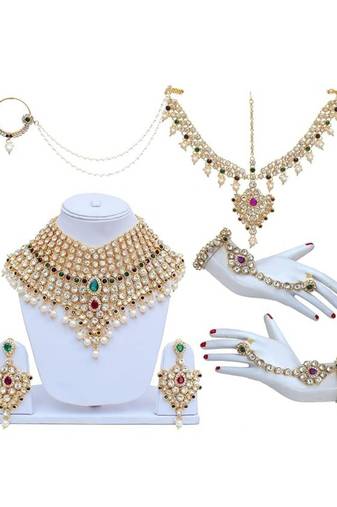 Traditional gold plated kundan ethnic bridal jewellery set for women (purple green)