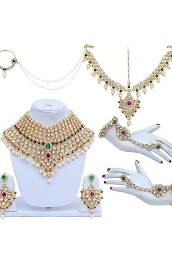 Traditional gold plated kundan ethnic bridal jewellery set for women 
