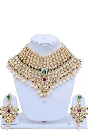 Traditional gold plated kundan ethnic bridal jewellery set for women 