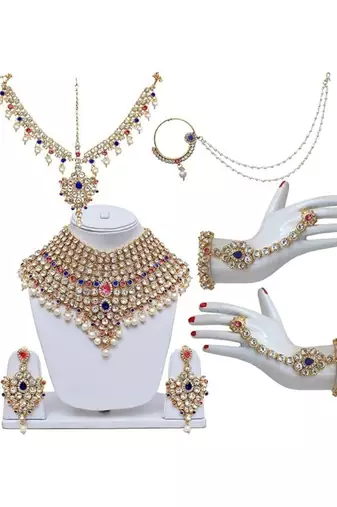 Traditional gold plated kundan ethnic bridal jewellery set for women 
