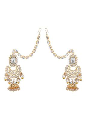 Gold plated traditional faux kundan & stone studded bridal jewellery set for women  4