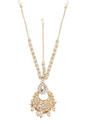Gold plated traditional faux kundan & stone studded bridal jewellery set for women  5