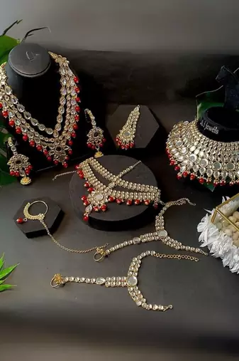 Wedding collection traditional ethnic gold plated pearl & kundan bridal jewellery set for women