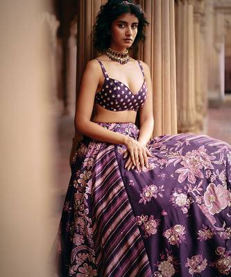 purple Floral printed silk Lehenga 2