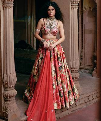 multicolor Floral embroidered silk Lehenga 1