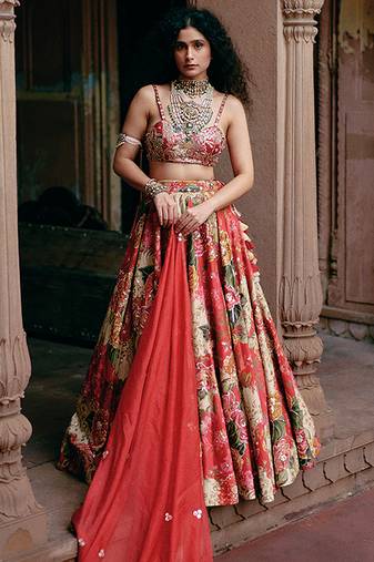 multicolor Floral embroidered silk Lehenga
