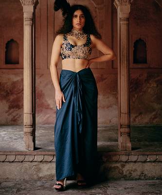 blue plain silk Lehenga With Embroidered Jacket 2