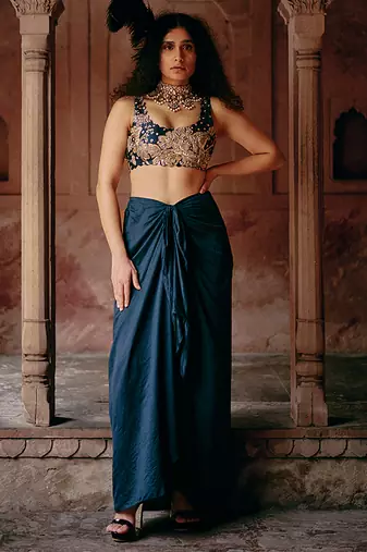 blue plain silk Lehenga With Embroidered Jacket