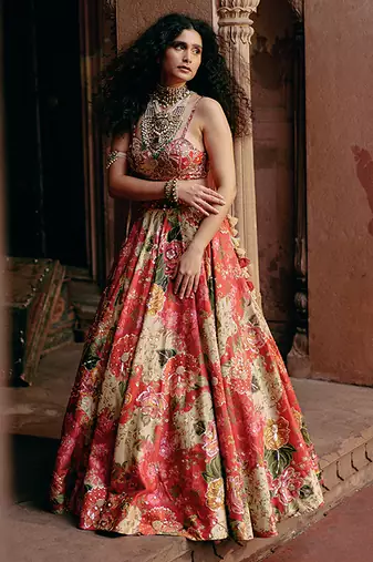 multicolor Floral embroidered silk Lehenga