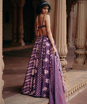 purple Floral printed silk Lehenga 3