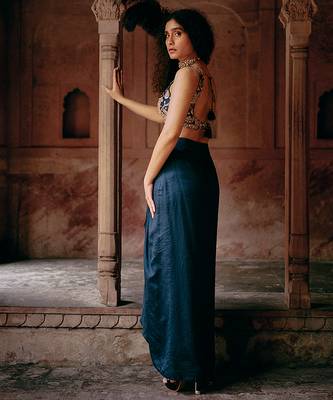 blue plain silk Lehenga With Embroidered Jacket 3