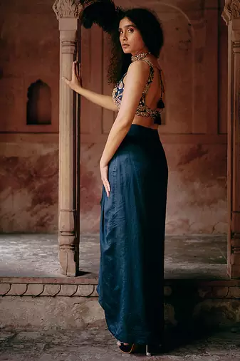blue plain silk Lehenga With Embroidered Jacket