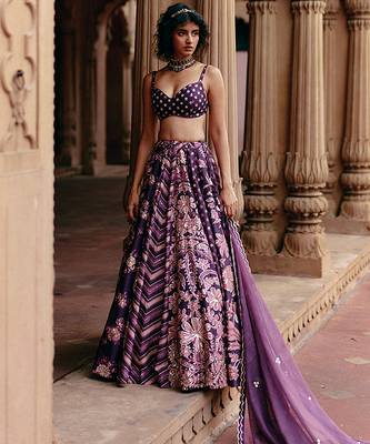 purple Floral printed silk Lehenga 1
