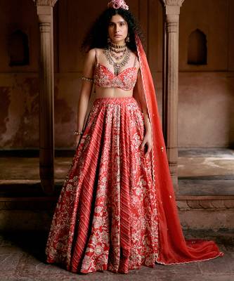 pink Floral printed silk Lehenga 1