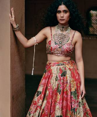 multicolor Floral embroidered silk Lehenga 4