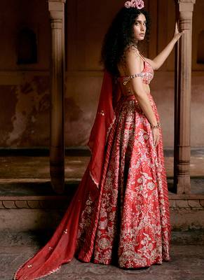 pink Floral printed silk Lehenga 2