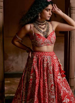 pink Floral printed silk Lehenga 3