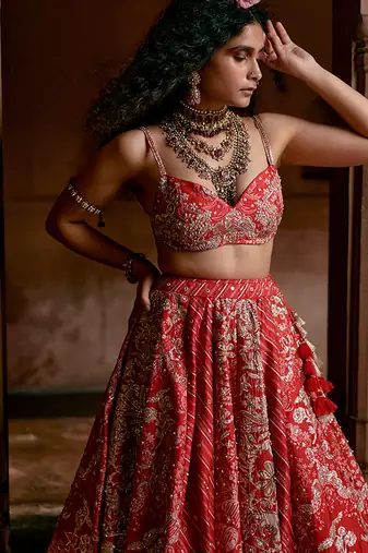 pink Floral printed silk Lehenga
