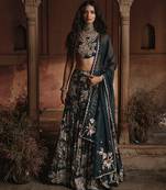 black Floral printed Crepe Lehenga