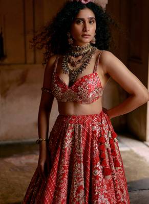 pink Floral printed silk Lehenga 4