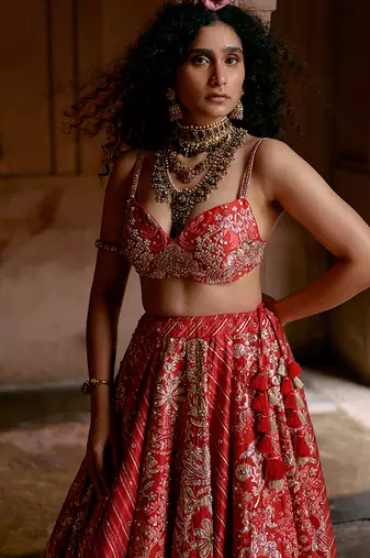 pink Floral printed silk Lehenga
