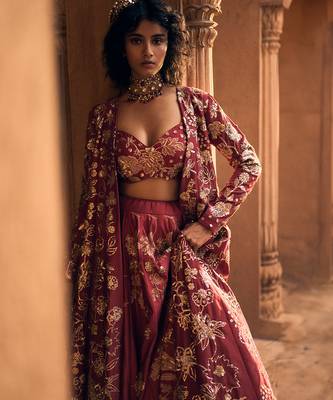 pink Floral printed silk Lehenga 2