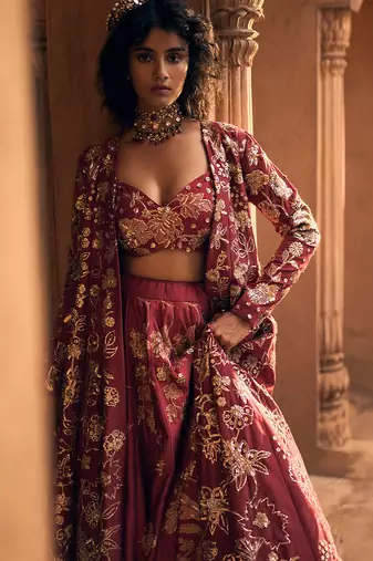 pink Floral printed silk Lehenga
