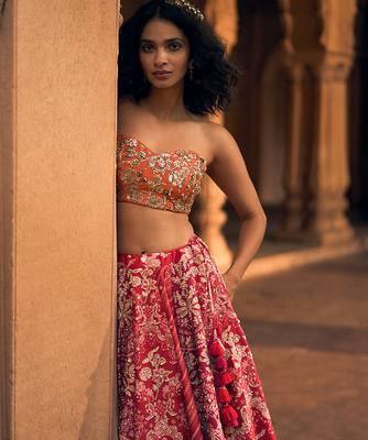 pink Floral embroidered silk Lehenga 2