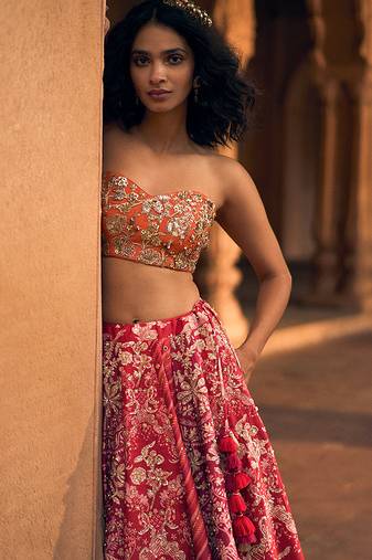 pink Floral embroidered silk Lehenga