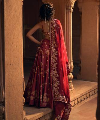 pink Floral printed silk Lehenga 3