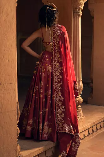 pink Floral printed silk Lehenga