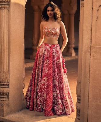 pink Floral embroidered silk Lehenga 1