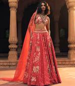pink Floral printed silk Lehenga