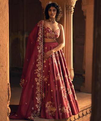pink Floral printed silk Lehenga 4