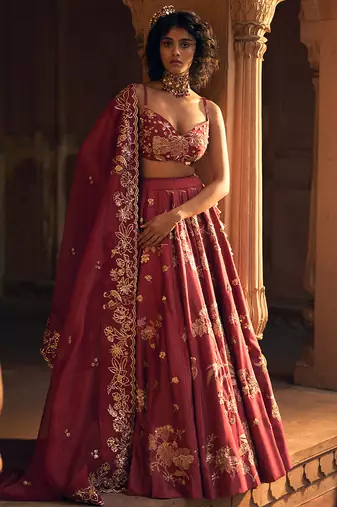 pink Floral printed silk Lehenga