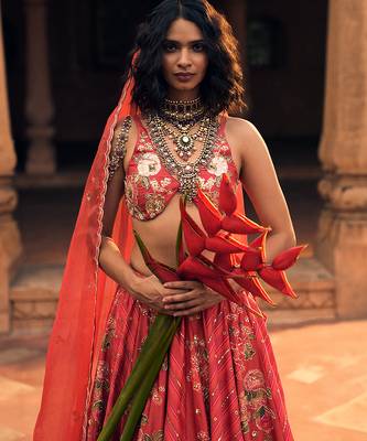 pink Floral printed silk Lehenga 3