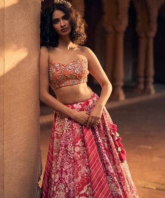 pink Floral embroidered silk Lehenga 3