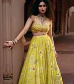 yellow Floral embroidered silk Lehenga