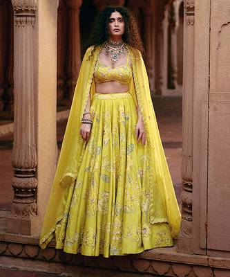 yellow Floral embroidered silk Lehenga 2
